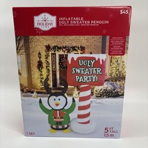 NEW Holiday Time Inflatable Ugly Sweater Party Penguin 5 ft. Airblown Inflatable